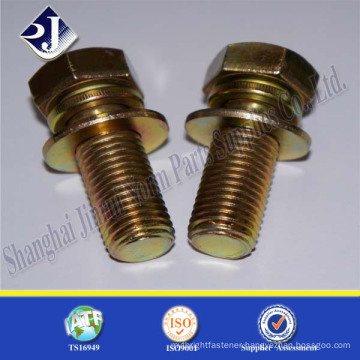 Class 8.8 yellow zinc plated hex bolts with washer